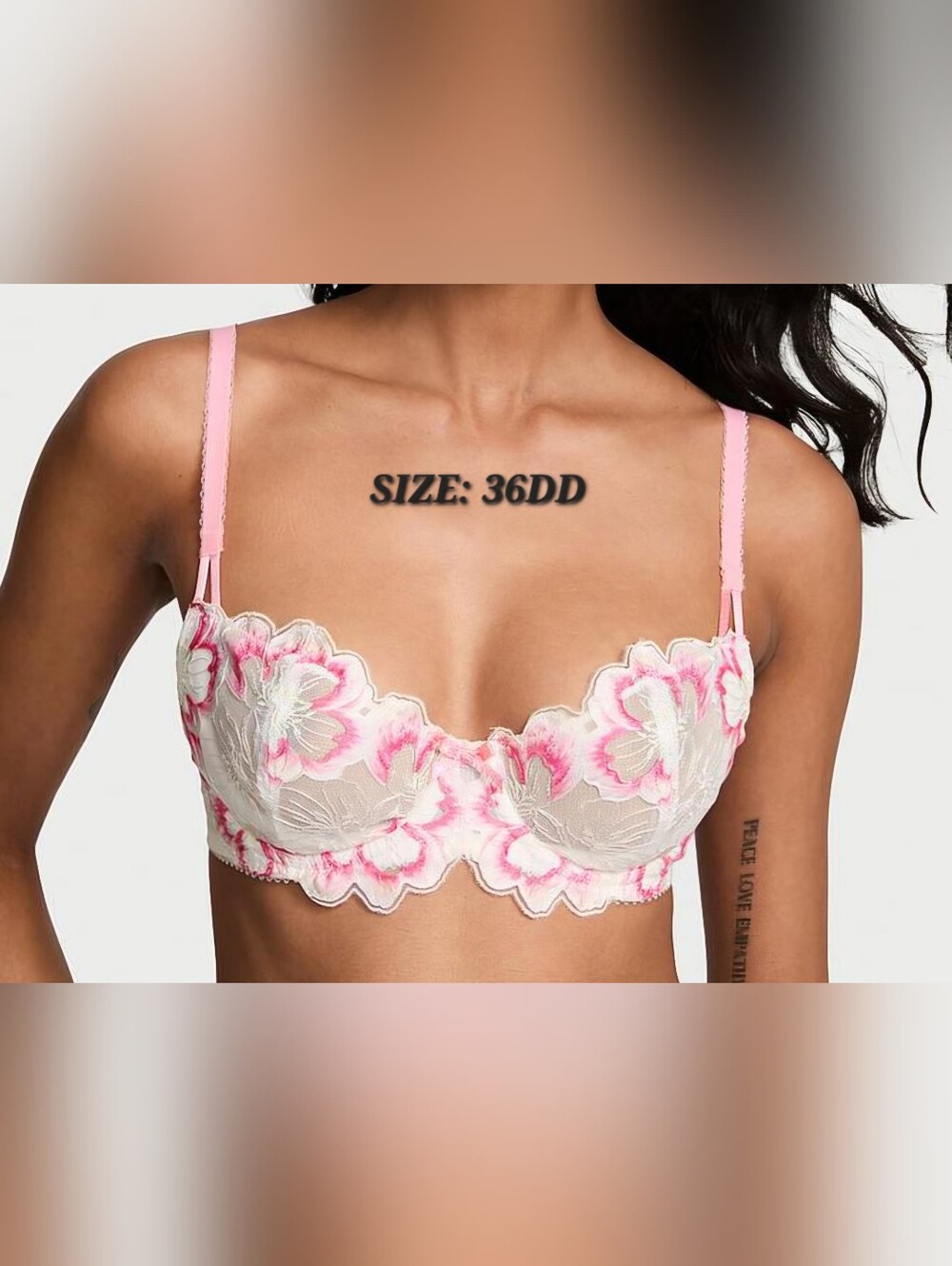 VS Dream Angels Wicked Peony Embroidery Unlined Balconette Bra Size 36DD
